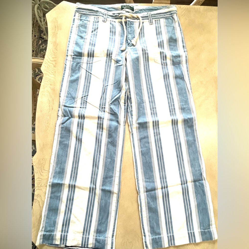 Ralph Lauren Blue and White Striped Wide-Leg Jeans